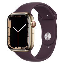 Apple Watch Series 7 智能手表 GPS款+蜂窝款 45毫米金色不锈钢表壳 绛樱桃色运动型表带MKJX3CH/A