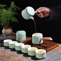 东南亚热卖陶瓷功夫茶具套装茶壶茶杯家用简约日式侧把壶茶具整套商务礼品(深蓝盖碗)