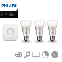 飞利浦HUE 2代手机WIFI智能LED灯泡网桥 无线智控联网多彩灯 10W(1600万色 HUE 3灯泡+网桥)