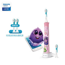 飞利浦(PHILIPS) 电动牙刷 蓝牙版 儿童声波震动(自带刷头*2) （标准/迷你刷头随机发货） HX6322/04(儿童牙刷蓝牙款 2种强度粉色 热销)