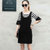 2017夏装新款韩版时尚套装女中长款背带裙T恤女短袖条纹连衣裙潮(黑色 150)