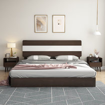 恒兴达 北欧风格1.8米双人床现代简约1.5原木直销床主卧2020新款实木床(1.8*2米-B款胡+白 床+床垫+床头柜*2)