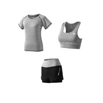 春夏季瑜伽服套装跑步速干衣长袖专业运动健身服套装瑜伽服5件套TP1275(浅灰色3件套 S)