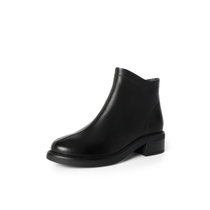 森达2021冬季新款商场同款简约时尚粗跟舒适休闲女短皮靴4AJ01DD1(黑色 35)