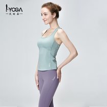 IYOGA2021年春夏新款瑜伽背心女带胸垫复古性感网纱美背瑜伽上衣(M 若草色)