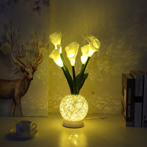 新款马蹄莲花瓶小夜灯仿真花LED室内客厅卧室USB装饰灯(红 默认)