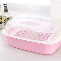 双庆1061带盖密封双层沥水碗碟架 大号碗柜 厨房碗碟沥水置物架滴水透明碗架 韩式碗架 粉红色