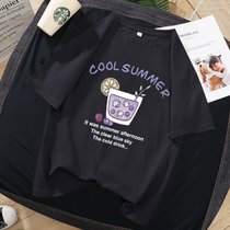 SUNTEK紫色短袖t恤女装2022年新款大码夏季情侣装ins潮百搭卡通上衣服女(XL 8056黑色)