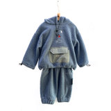 加绒加厚羊羔绒新款秋冬装女孩儿童毛毛衣两件套(110 蓝色)