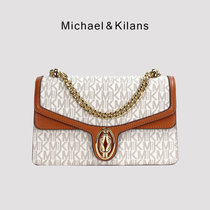 MICHAEL&KILANS 品牌包包女包新款老花单肩包复古简约链条斜挎小方包B1210824(白色)