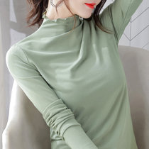 巴洛尼莫2021新款打底衫女秋冬季荷叶边莫代尔棉修身型绿色长袖t恤女装(M E3270薄荷绿)