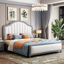吉木多 小美式实木床 1.8米主卧欧式双人床现代简约白色软靠1.5m卧室婚床(1.8*2米宝马灰 床+床头柜*1)