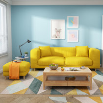 忆斧至家 可拆洗客厅布艺沙发北欧日式沙发现代简约小户型(橙黄色 三人位+脚踏)