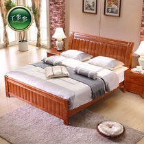 千多多 橡木床全实木床1.8米双人床现代中式床卧室家具(6028海棠色1.8*2.0 单床)