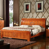 品尚美家 床 实木床 卧室双人大床婚床中式实木家具1.8米1.5米 木床819(海棠色 单床+1个床头柜)
