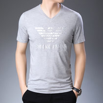 LIDEN AMANI 阿玛尼男士短袖T恤衫棉质V领中青年商务休闲时尚上衣体恤(浅灰色 170/L)