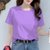 夏季短袖T恤女宽松精梳棉圆领半袖简约休闲宽松百搭体恤女上衣(紫色圆领（无图案） 3XL 135-150斤)