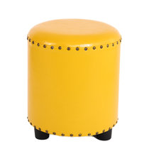 缘诺亿 美式凳油蜡皮圆凳皮艺圆凳创意时尚凳 客厅家用西皮凳ht-003(黄色)