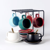 欧式小奢华创意描金咖啡杯碟套装陶瓷家用下午茶具咖啡器具配杯架(六杯六碟六勺U形黑色杯架 默认版本)