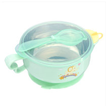 开优米（kiuimi）儿童304不锈钢餐具宝宝注水保温碗吸盘碗带勺子带吸盘三件套(薄荷绿)