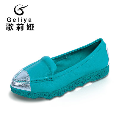 歌莉娅新款女式真皮软面平底单鞋 时尚休闲舒适厚底糖果色女鞋G031(蓝色 39)