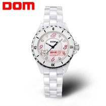 多姆（DOM）手表 女表 时尚潮流优雅女神的选择 防水陶瓷表石英女士手表(数字红贝面陶瓷表)
