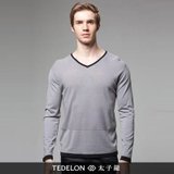 TEDELON/太子龙 男士时尚针织V领羊毛衫 EV3SW313 灰色 S