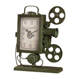 莎芮 欧式复古铁艺放映机模型钟表座钟创意店铺橱窗静音钟台钟桌面摆件(F08A绿色)