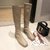 SUNTEK2021年冬季新款方头长筒靴瘦瘦马丁靴加绒骑士靴中跟女靴子女鞋子(36 杏色 绒内里)