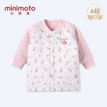 小米米minimoto17新款男女童绗缝夹棉长袖对襟上衣宝宝睡衣家居服(粉红 100cm（2-3岁）)