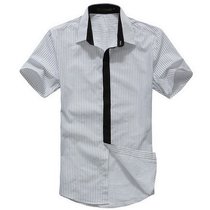 男装新款夏装短袖衬衣时尚休闲衬衫男士韩版加大码 F03(F02黑条纹)