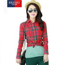 BRIOSO新款衬衫 女式全棉长袖休闲格子衬衫 女衬衣(B12012006BF)