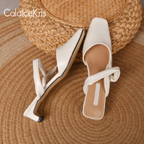CaldiceKris（中国CK）法式气质包头半拖鞋仙女鞋子外穿2022新款春夏季粗跟方头半托单鞋CK-X8202(36 白色)