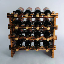 好 红酒架 可叠加格子架菱形格展示架实木落地欧式创意酒架葡萄酒架子E63(A款碳化色 4瓶一层(需要几层就买数量几))