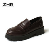 ZHR小皮鞋女厚底英伦风新款复古软底单鞋百搭乐福鞋女J227(棕色 35)