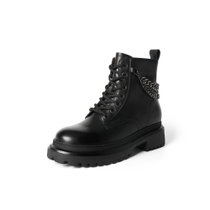 森达2021冬季新款商场同款复古金属链潮流女马丁靴4MG01DD1(黑色 40)