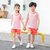 朴朴米 儿童短袖背心运动速干套装户外跑步训练服(背心运动套装-橘粉 120cm)