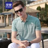Romon/罗蒙短袖T恤男中青年休闲条纹POLO衫夏季薄款上衣(绿色 48)