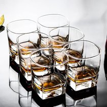 威士忌杯子6只套装洋酒杯玻璃酒杯 酒吧啤酒杯水杯茶杯加厚耐热(大方杯（280ML）6只装)