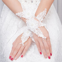 新款结婚手套长款新娘白色花朵婚礼手套短款婚纱礼服蕾丝手套配件(白色F款)