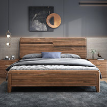 恒兴达 现代简约实木床中式简约1.8米实木双人大床家用卧室1.5米高箱储物床(1.8*2米胡桃色 床+床垫+床头柜*1)