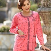 以诗萜 韩版可爱休闲家居服睡衣长袖粉色套装 412150(M)