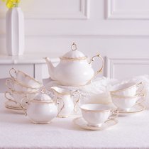 简约英式下午茶茶具套装高档陶瓷咖啡具欧式花果茶茶具整套礼盒装(白色1大壶1糖缸1奶缸6套杯碟勺 9件)