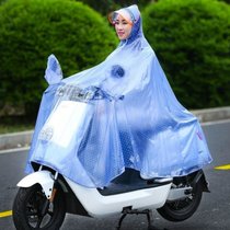 摩托车雨披男女成人单人双帽檐电瓶车骑行大厚透明电动车雨衣(蓝色圆点-有镜套 6X大顾脚)