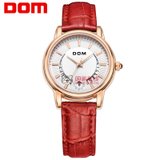 多姆（DOM）手表 女表 时尚休闲潮流韩版优雅防水石英女士手表(红色皮带白盘 皮带)