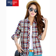 BRIOSO 2015女式新款磨毛格子衬衫 女格子衬衫基本款(B12032047B XL)