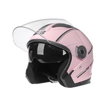 新款电动车头盔冬季保暖头盔骑行双镜片防护帽(粉红色 成人)