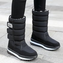 SUNTEK冬季雪地靴女士中筒加绒加厚保暖棉鞋高筒2021新款防水防滑长靴子(37 G03-黑色)