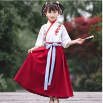 儿童古装汉服男童国学服女童中国风短袖演出服书童表演服(红色长袖 100码)
