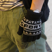 新款时尚冬季男士户外针织保暖加绒加厚双层毛线手套 颜色随机